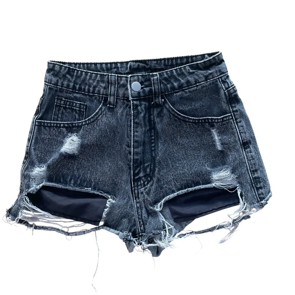 SHEIN Black Distressed Short Shorts Jean Shorts